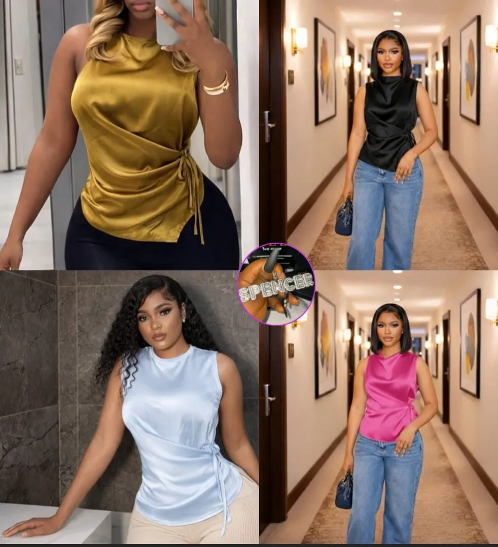 Satin sleeveless wrap blouse - 1